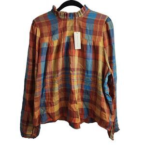 Basin + Range NWT Paprika Plaid Yoke Organic Cotton Shirt Size Large